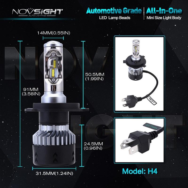 Mini Size LED Φώτα Αυτοκινήτου NovSight H4 6500K 10000LM (2x5000) 70W (2x35W) CAN BUS - Λαμπτήρες Πορείας Υψηλής Φωτεινότητας